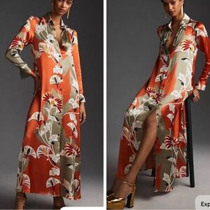 Corey Lynn Carley Floral Button-down Maxi dress in Orange and Taupe sz 1X NWT